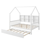 Full House Bed with Trundle and Shelf - Natural Wood