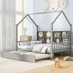 Full House Bed with Trundle and Shelf - Natural Wood