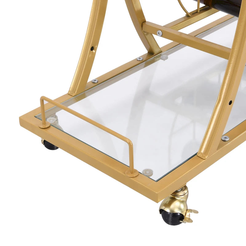 Bar Cart with Wine Rack Tempered Glass Metal Frame Wine Storage