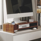 Wood Computer Monitor Stand Desktop Organizer with Drawer
