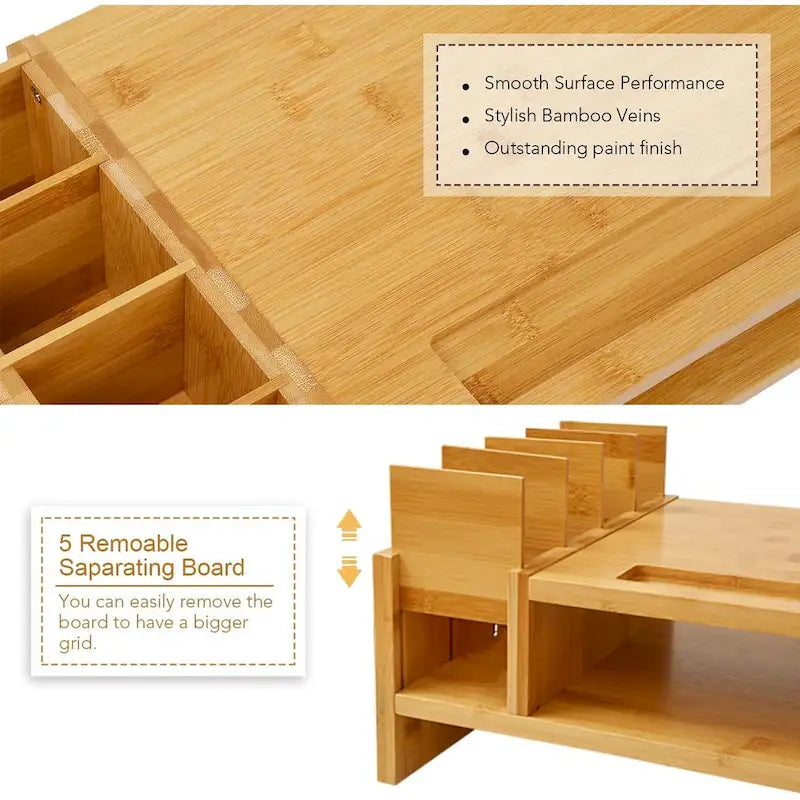 Wood Computer Monitor Stand Desktop Organizer with Drawer