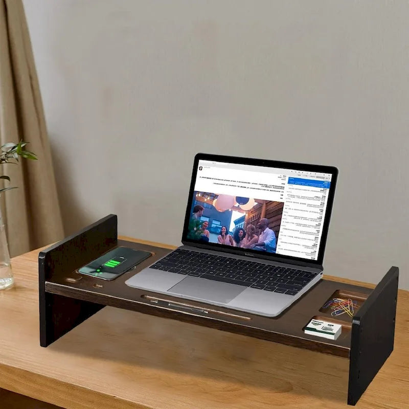 Wood Computer Monitor Stand Desktop Organizer with Drawer