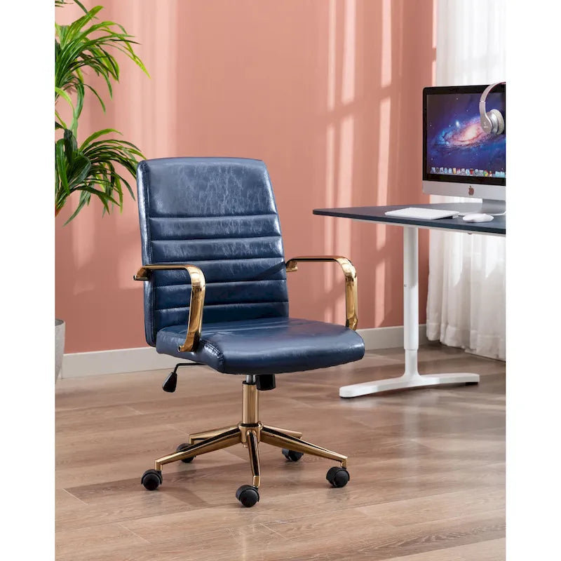 Porthos Home Franco Swivel Office Chair, PU Leather, Roller Wheels