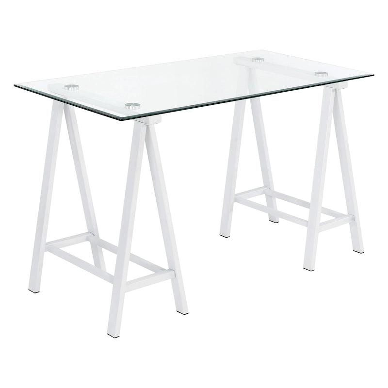 Middleton Desk with Clear Glass Top and Metal Base