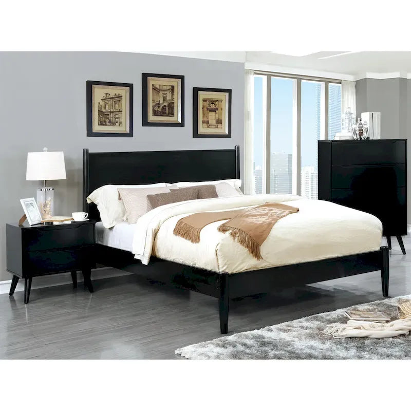 Fopp Mid-Century Modern Black Wood 3-Piece Platform Bedroom Set by Furniture of America