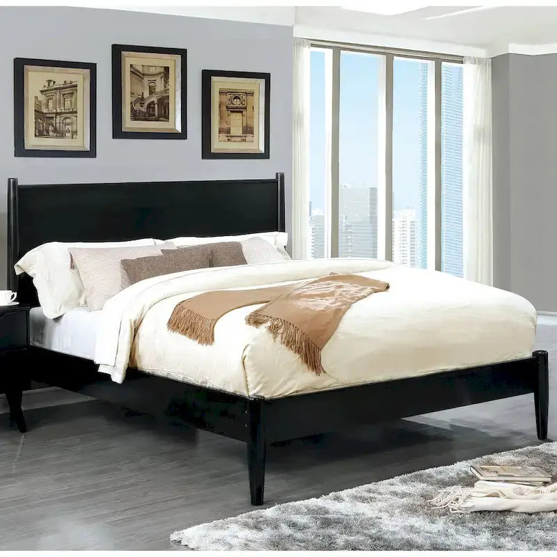 Fopp Mid-Century Modern Black Wood 3-Piece Platform Bedroom Set by Furniture of America