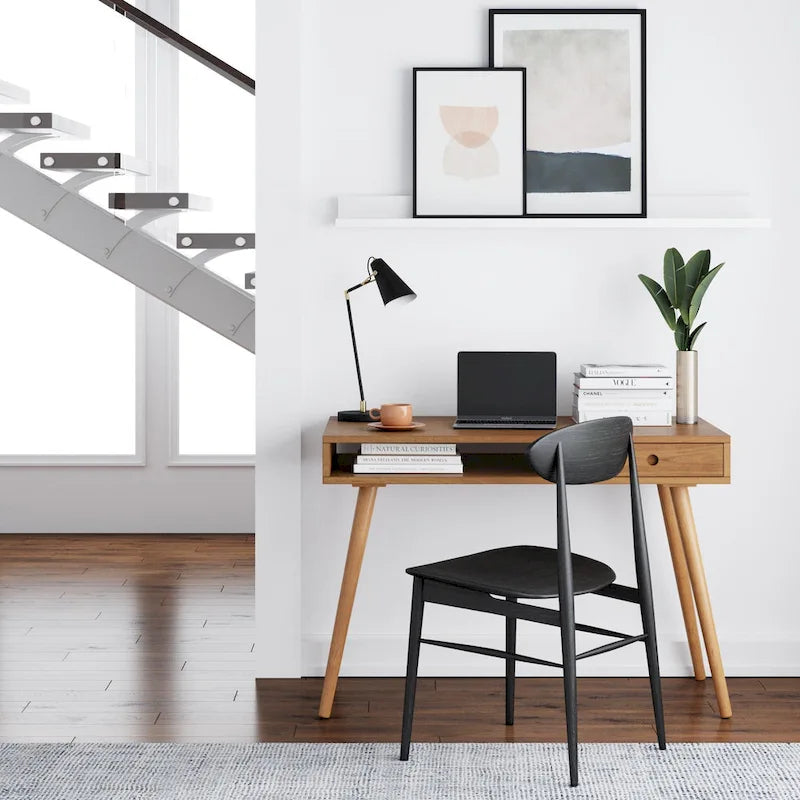 Nathan James Parker Walnut Desk with Open Storage and Small Drawer