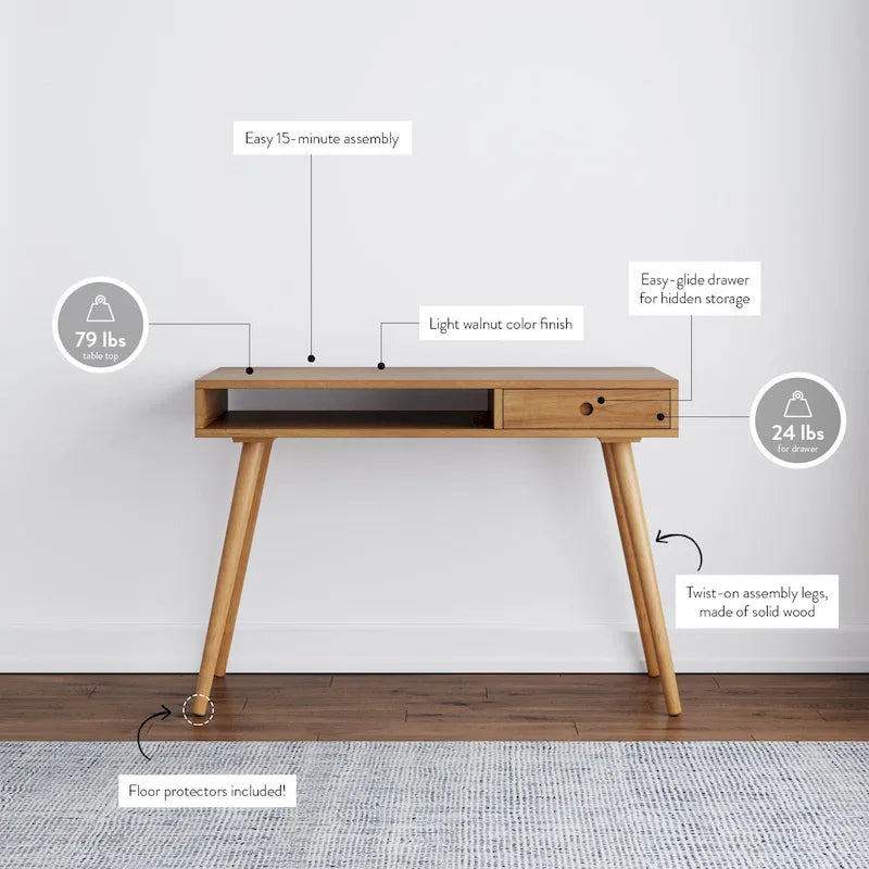 Nathan James Parker Walnut Desk with Open Storage and Small Drawer