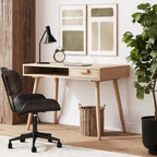 Nathan James Parker Walnut Desk with Open Storage and Small Drawer