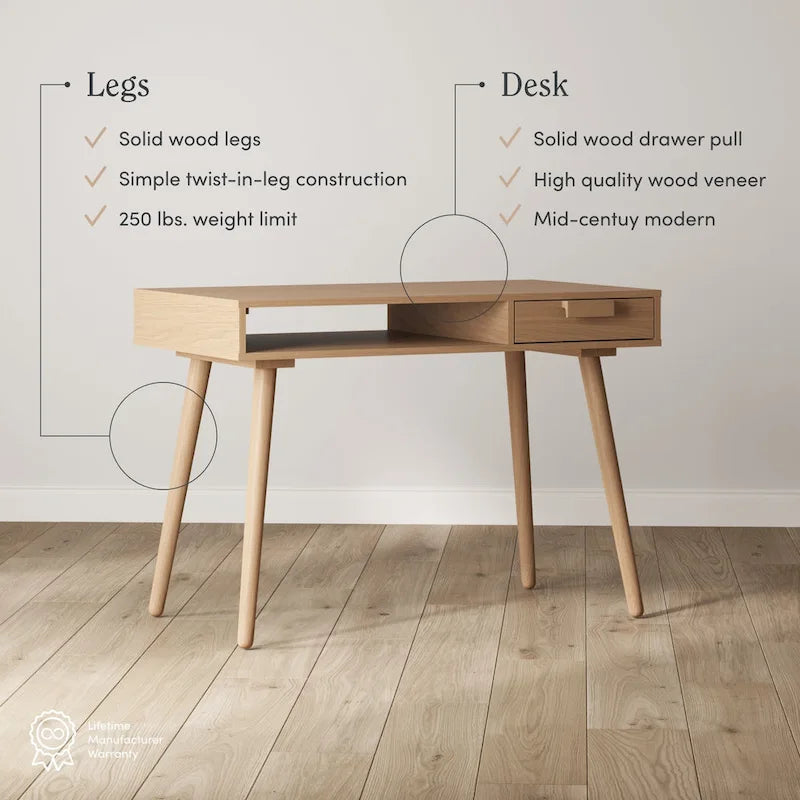 Nathan James Parker Walnut Desk with Open Storage and Small Drawer