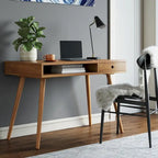 Nathan James Parker Walnut Desk with Open Storage and Small Drawer