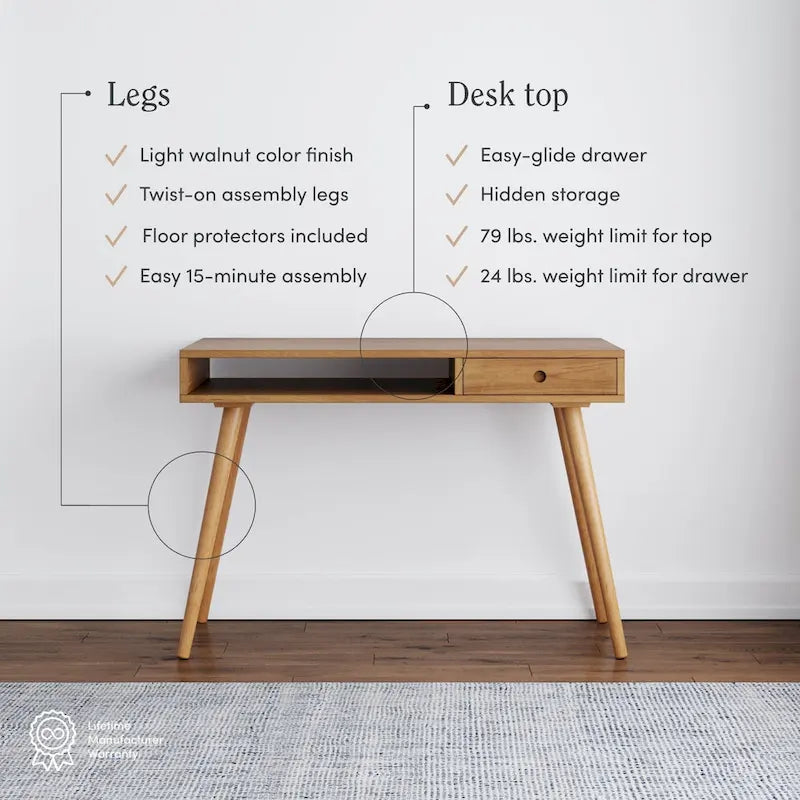 Nathan James Parker Walnut Desk with Open Storage and Small Drawer