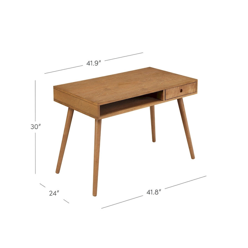 Nathan James Parker Walnut Desk with Open Storage and Small Drawer