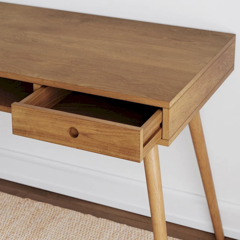 Nathan James Parker Walnut Desk with Open Storage and Small Drawer