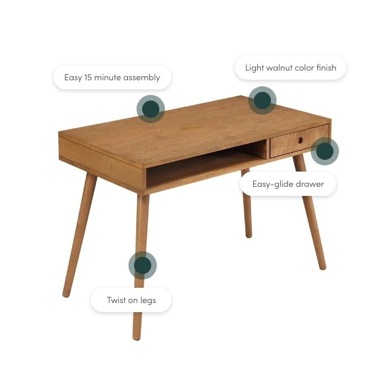 Nathan James Parker Walnut Desk with Open Storage and Small Drawer