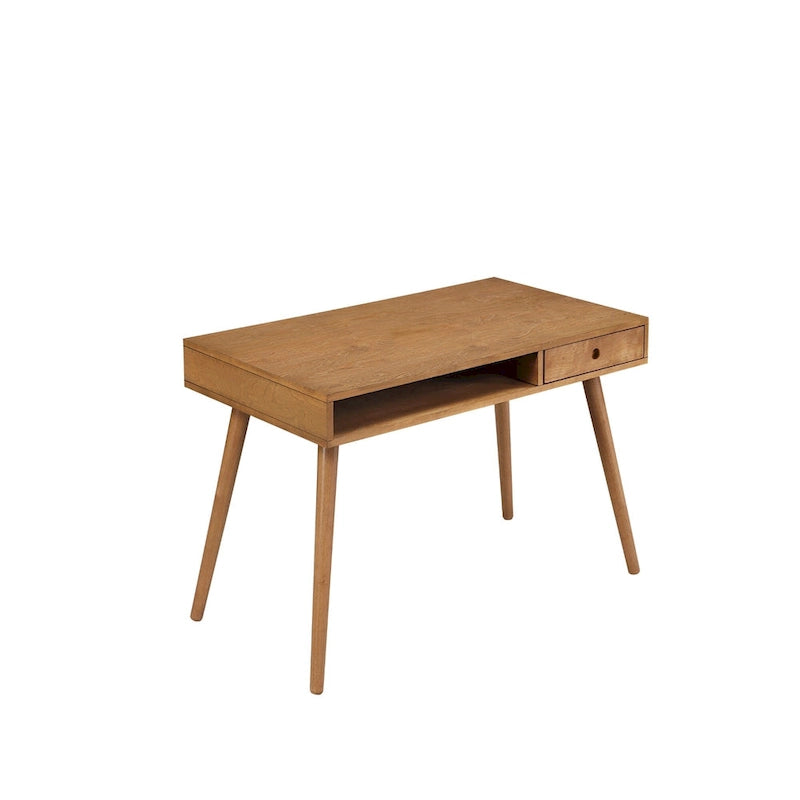 Nathan James Parker Walnut Desk with Open Storage and Small Drawer