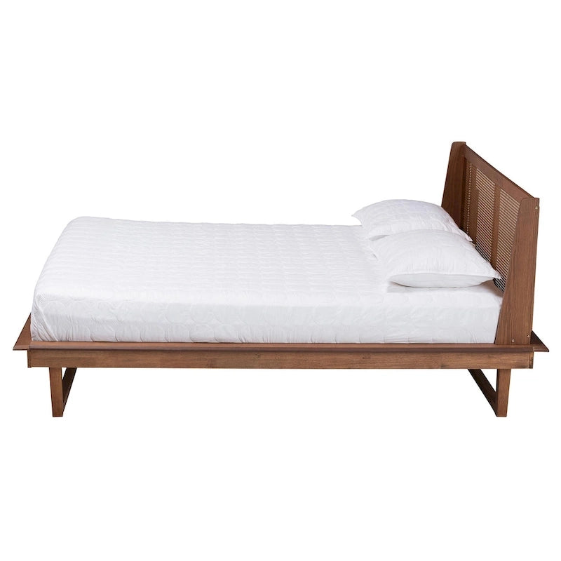 Aveena Mid-Century Modern Walnut Brown Finished Wood Platform Bed