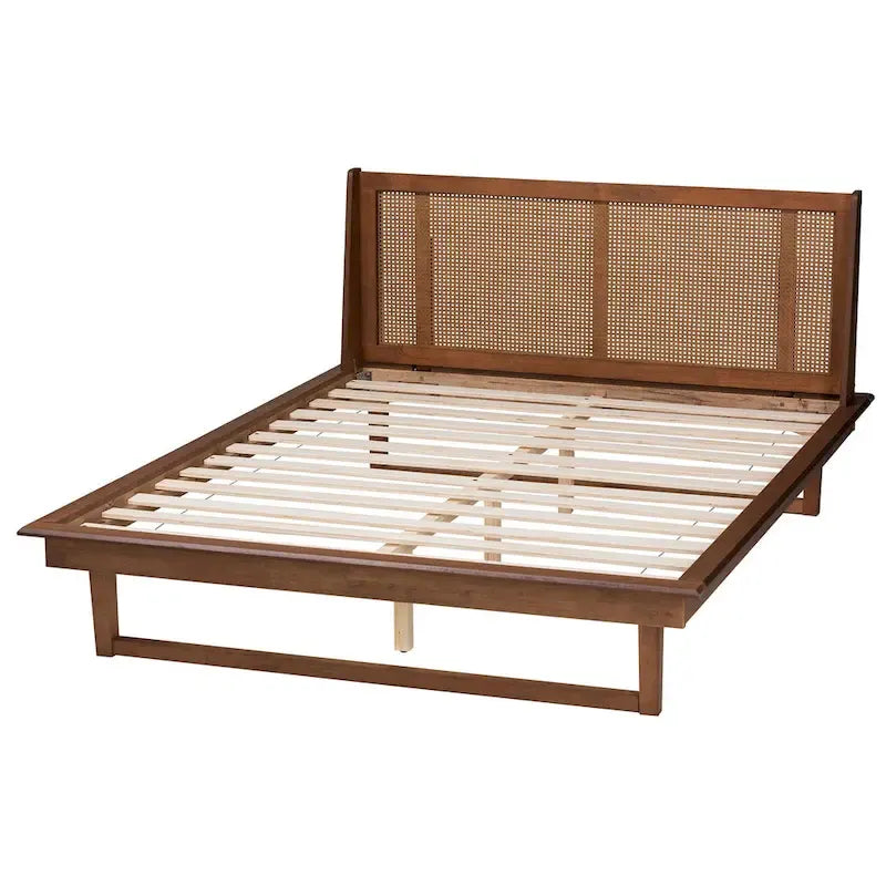 Aveena Mid-Century Modern Walnut Brown Finished Wood Platform Bed