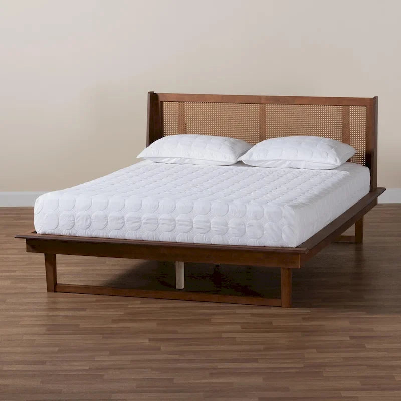 Aveena Mid-Century Modern Walnut Brown Finished Wood Platform Bed