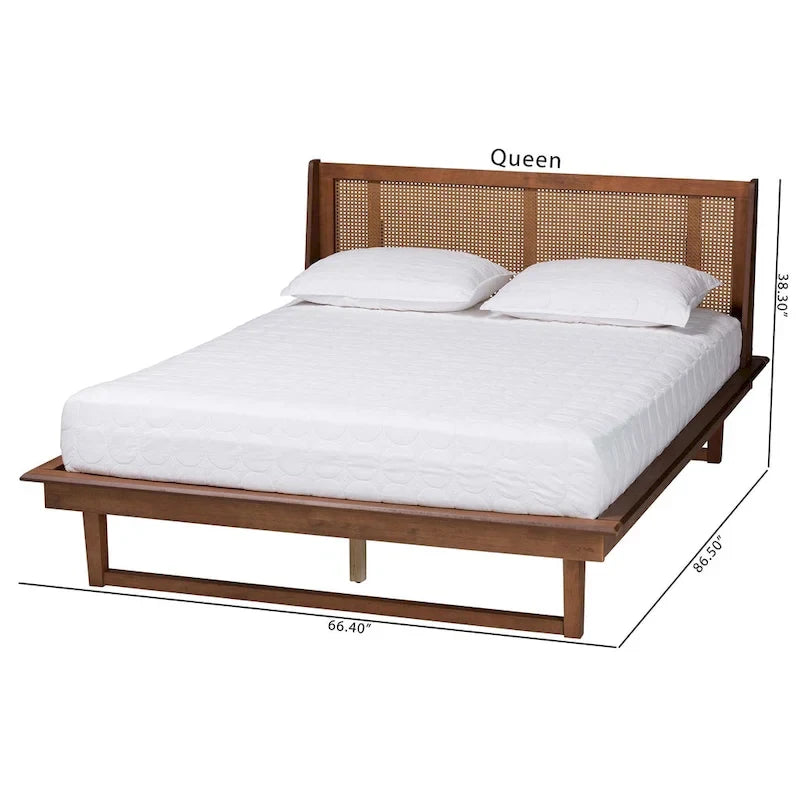Aveena Mid-Century Modern Walnut Brown Finished Wood Platform Bed