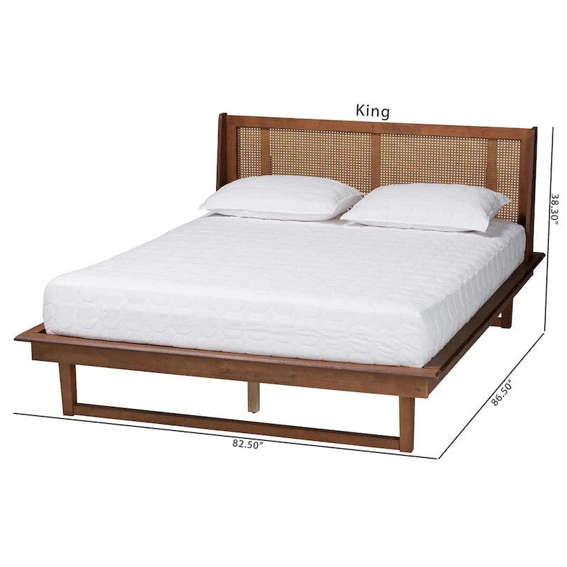 Aveena Mid-Century Modern Walnut Brown Finished Wood Platform Bed