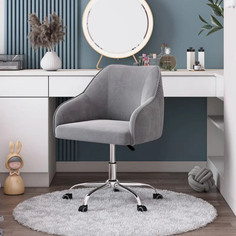 Office Chair - Velvet Upholstered - Chrome Base