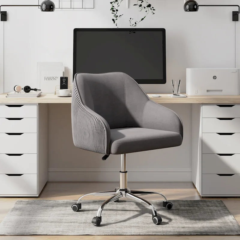Office Chair - Velvet Upholstered - Chrome Base