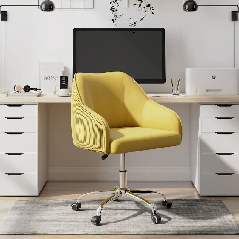 Office Chair - Velvet Upholstered - Chrome Base