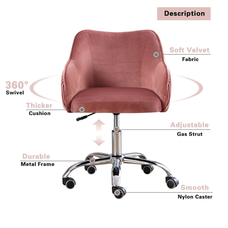 Office Chair - Velvet Upholstered - Chrome Base