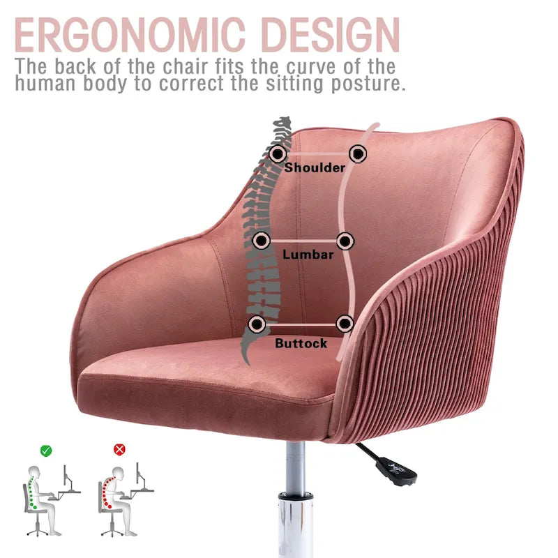 Office Chair - Velvet Upholstered - Chrome Base