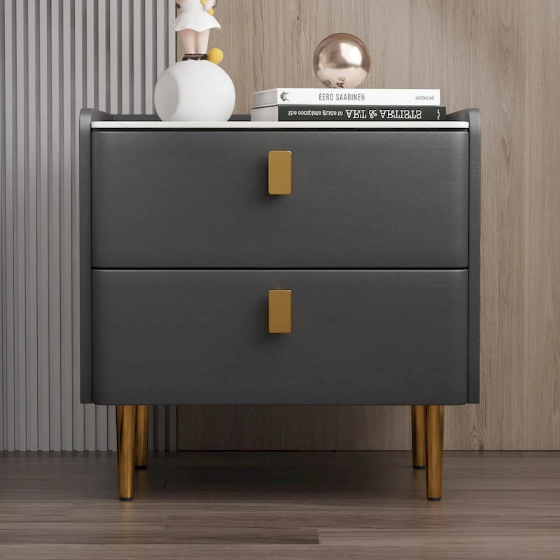 Modern Luxury 2-drawer Faux Leather Bedroom Nightstand