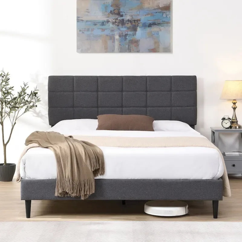 Platform Bed Frame with Fabric Upholstered Headboard