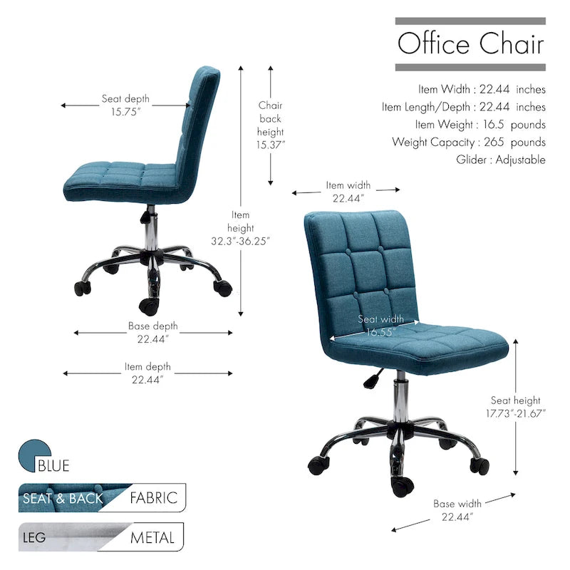 Porthos Home Alice Tufted Fabric Office Chairwith Metal Base