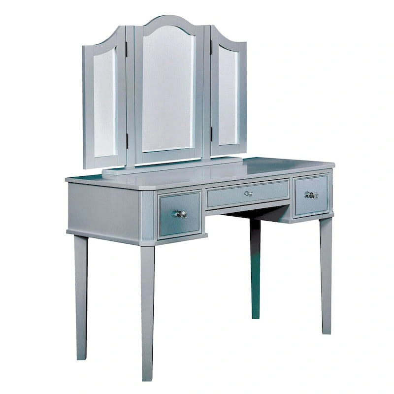 Furniture of America Doa Glam Solid Wood 3-Piece Makeup Vanity Set with Tri-fold Mirror