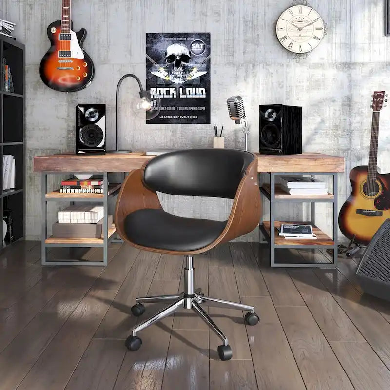 Office Chair - Walnut & Leather - Mid-Century Style