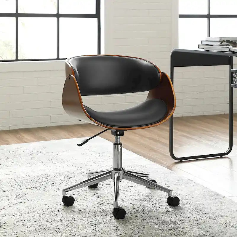 Office Chair - Walnut & Leather - Mid-Century Style