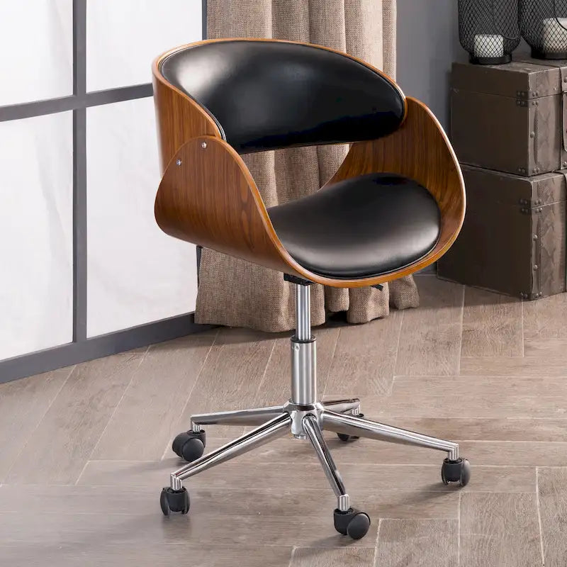 Office Chair - Walnut & Leather - Mid-Century Style