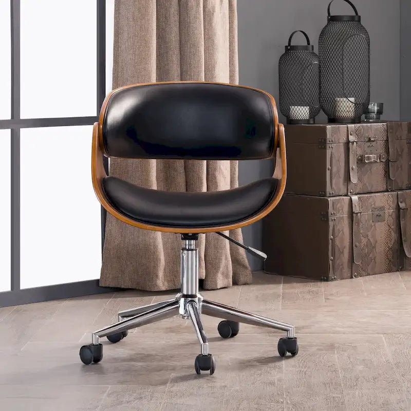 Office Chair - Walnut & Leather - Mid-Century Style