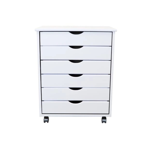 Adeptus Original Roll Cart, Solid Wood, 6 Drawer Extra Wide Roll Cart, White