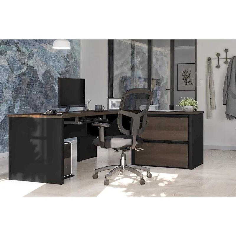 Bestar Connexion L-desk with Oversized Pedestal