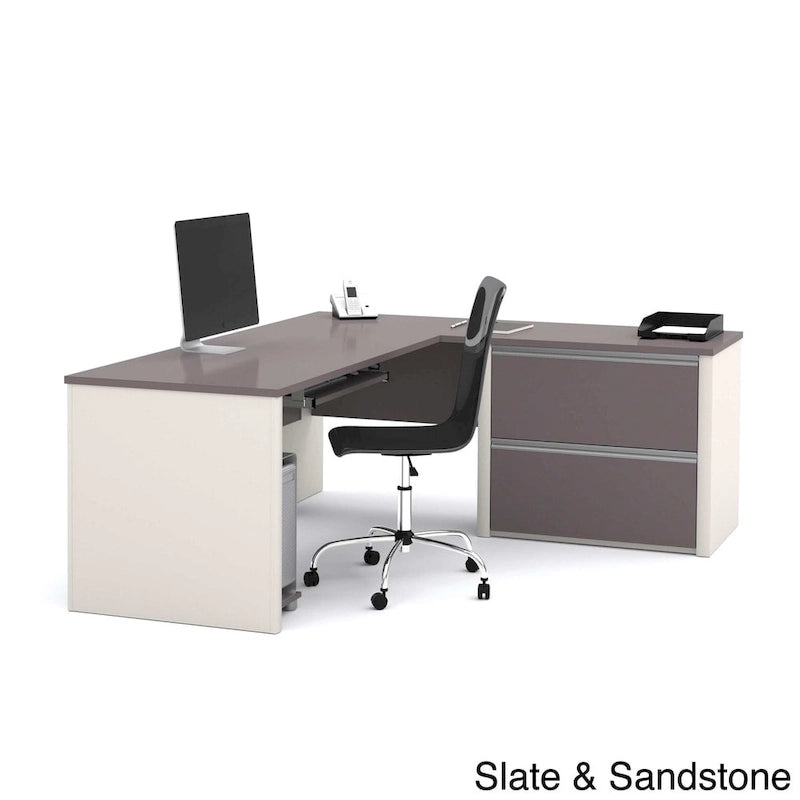Bestar Connexion L-desk with Oversized Pedestal