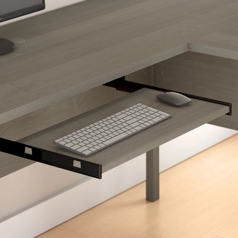 Somerset 72W L Shaped Desk with Hutch, Cabinet and Bookcase in Gray