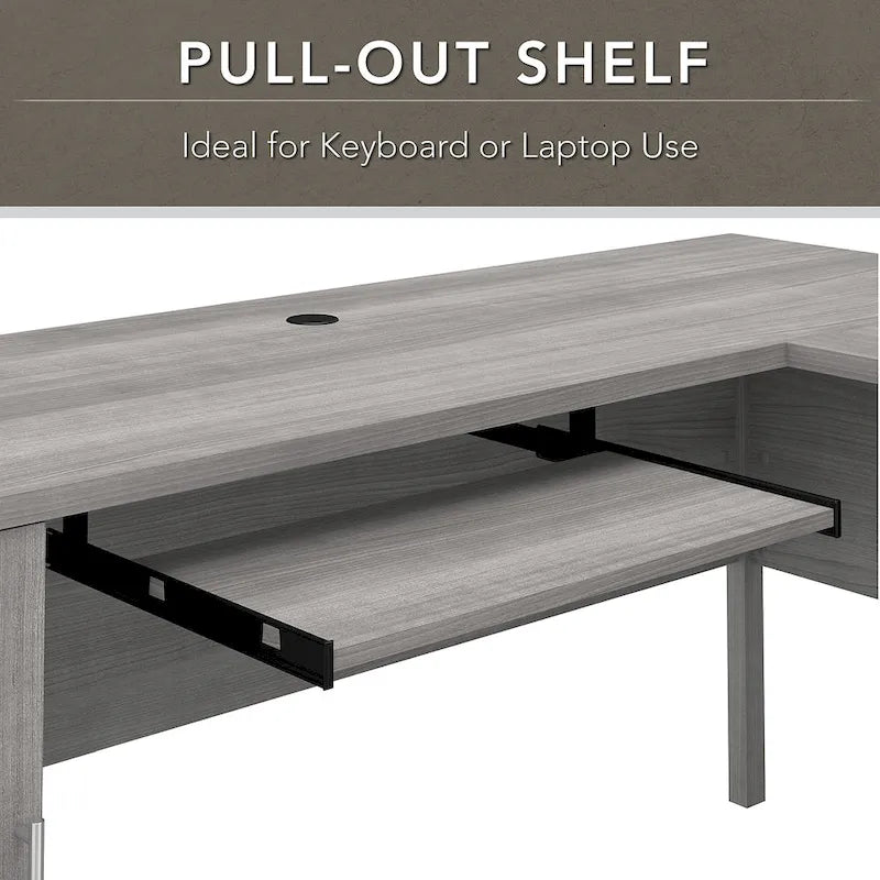 Somerset 72W L Shaped Desk with Hutch, Cabinet and Bookcase in Gray