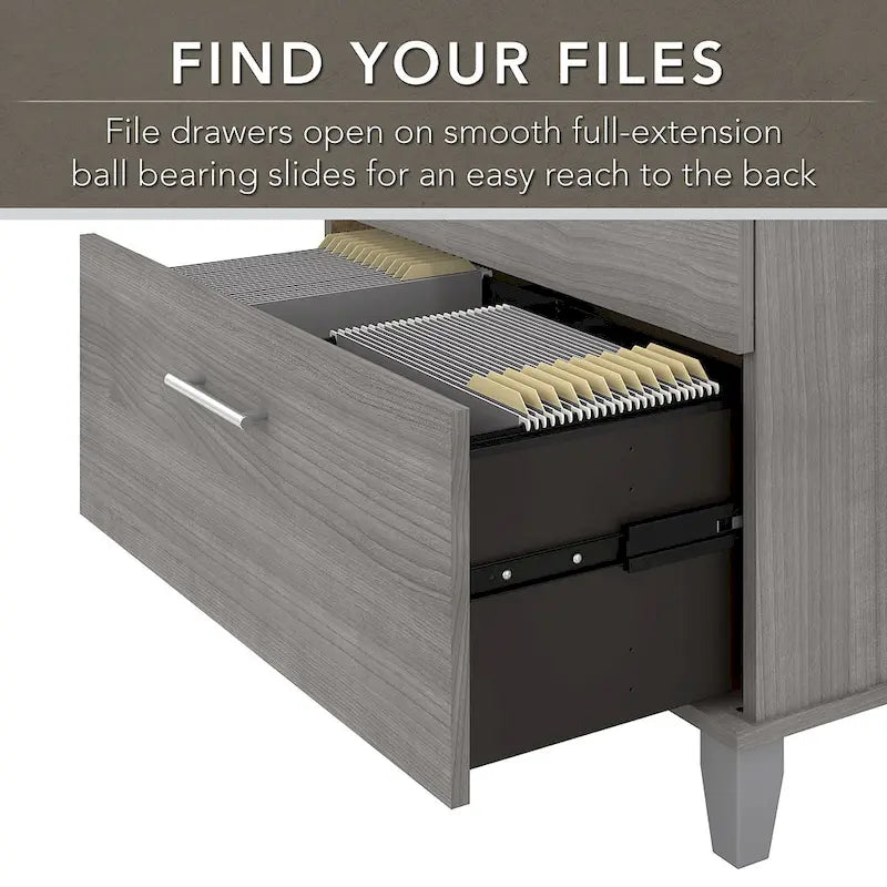 Somerset 72W L Shaped Desk with Hutch, Cabinet and Bookcase in Gray