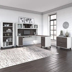 Somerset 72W L Shaped Desk with Hutch, Cabinet and Bookcase in Gray