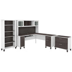 Somerset 72W L Shaped Desk with Hutch, Cabinet and Bookcase in Gray