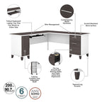 Somerset 72W L Shaped Desk with Hutch, Cabinet and Bookcase in Gray