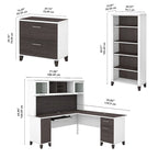 Somerset 72W L Shaped Desk with Hutch, Cabinet and Bookcase in Gray