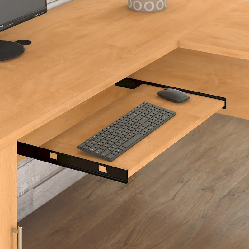 Somerset 72W L Shaped Desk with Hutch, Cabinet and Bookcase in Gray