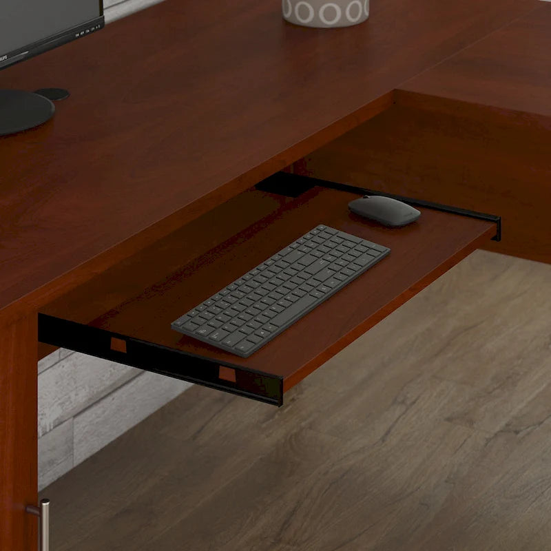 Somerset 72W L Shaped Desk with Hutch, Cabinet and Bookcase in Gray